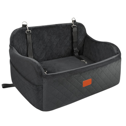 Dog Car Seat Booster with Memory Foam & Non-Slip Bottom – Adjustable Safety Leash & Seatbelt Channel, Soft Plush Pet Car Bed