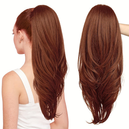 Drawstring Ponytail Extension for Women Long Wavy Layered Wrap Around Clip In Synthetic Pony Tail 26 Inch No Glue No Heat Blonde Brown Ash