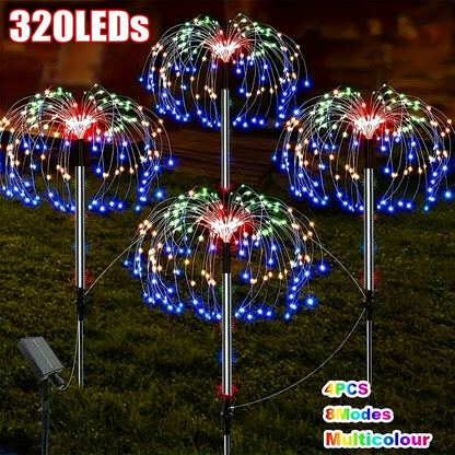 Solar Garden Lights Outdoor Waterproof IP65 – Fireworks Fairy Lights 8 Modes Multi-Color Solar Powered Landscape Decoration for Garden
