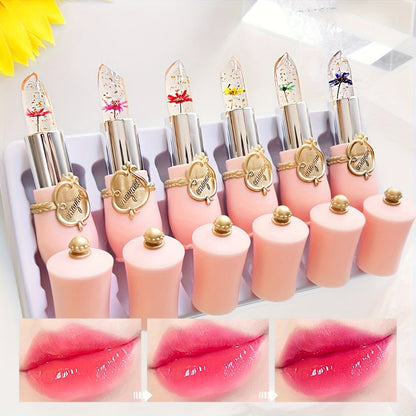 Lip Balm emaymei 6-Piece Flower Jelly Stick Set with Clear Gloss Texture and Pink Gift Box