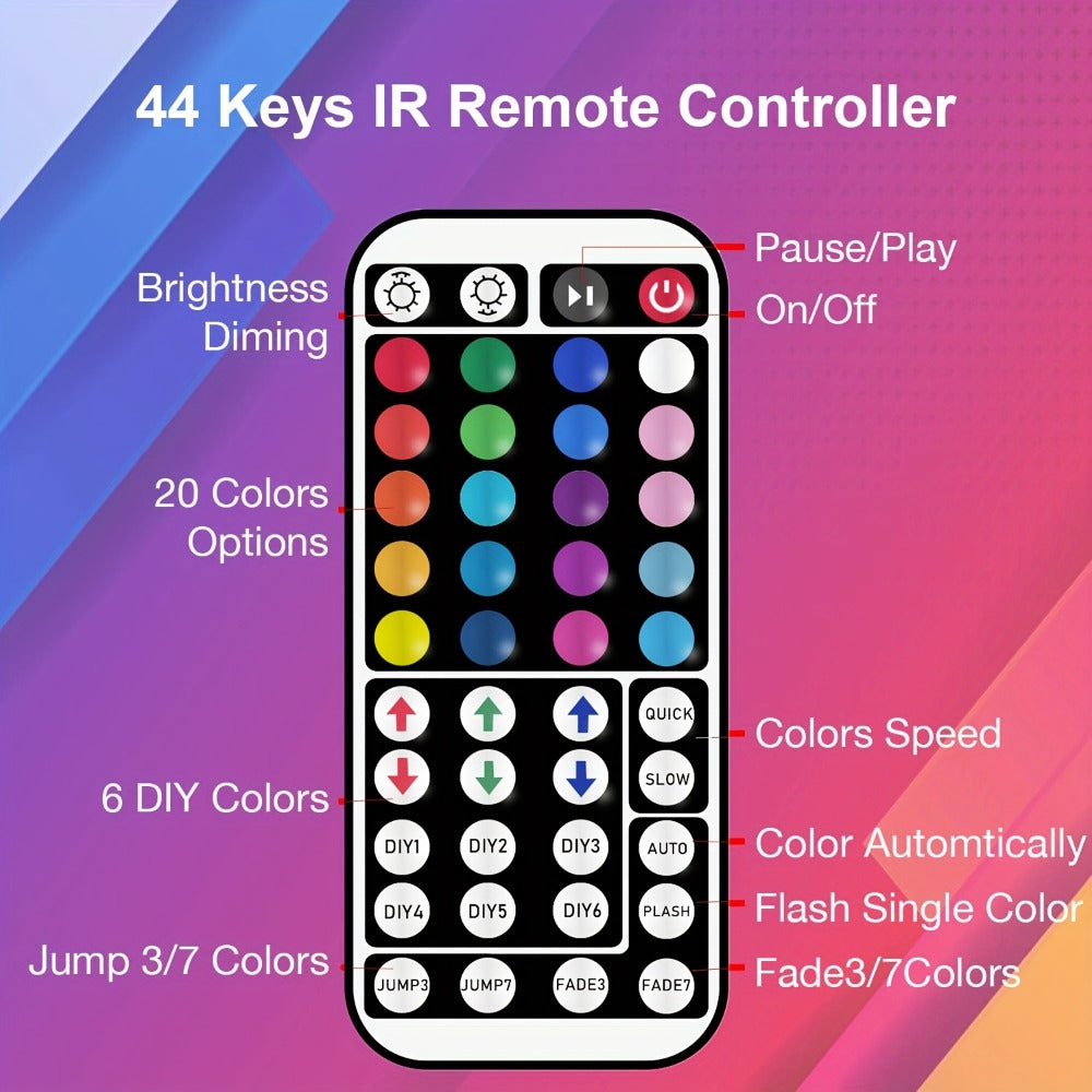 LED Strip Light RGB USB-Powered Room Kit in 16.4ft, 49.2ft or 98.4ft with App and 44-Key Remote