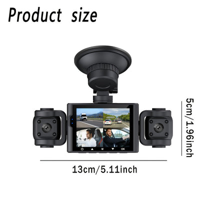 4-Channel 360° Dash Cam 1080P Front + 720P Rear Left Right All-Round Coverage, Quad-Screen Split Display, Night Vision, WDR, G-Sensor