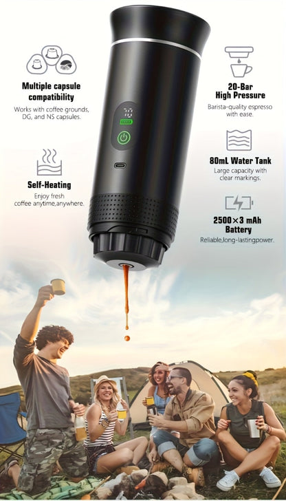 Portable Espresso Machine Type-C Charging Self-Heating, Single Serve Coffee Maker with Temperature & Battery Display