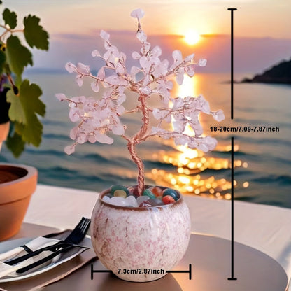 Natural Crystal Gemstone Tree with Ceramic Base 7 Inch Handmade Healing Stone Bonsai Tree for Entryways, Bedrooms and Living Spaces