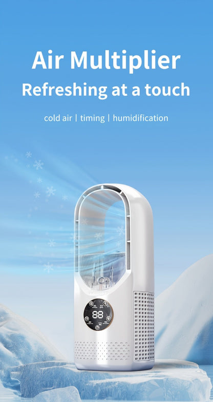 Portable Fan USB-Powered Bladeless Tower Model with Water Mist, Remote, Touch Controls and LED Light