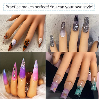 Silicone Nail Practice Hand Model with Desktop Stand – Flexible Realistic Fake Hand for Nail Art Training