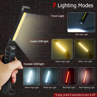 COB LED Work Light Magnetic Base Rechargeable USB 20000 Lumens 7 Modes 180° Rotation Portable for Entryways, Bedrooms and Living Spaces