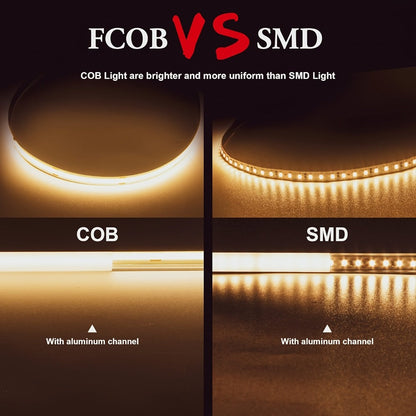COB LED Strip Light Dimmable 32.8ft 10m, 8mm Ultra-Thin 24V High Density Flexible COB LED Tape Light with Dimmer Switch