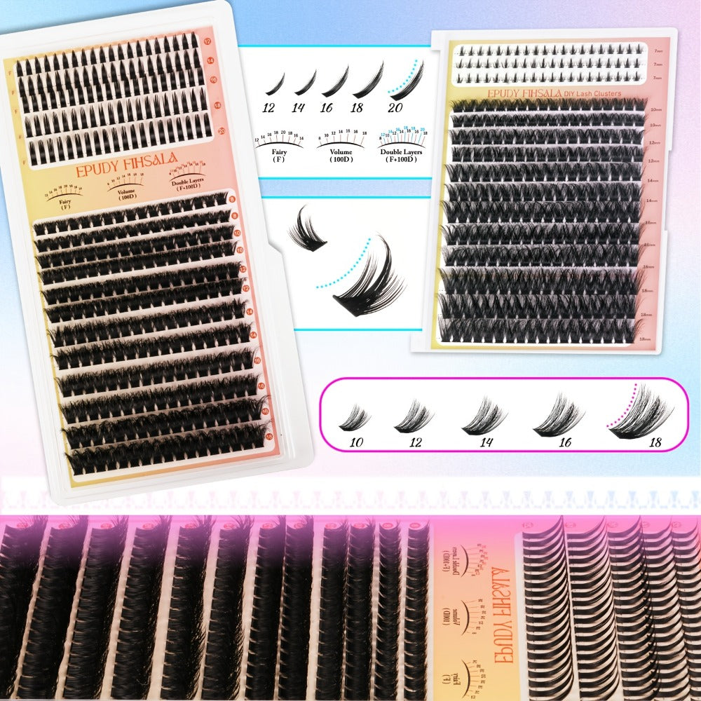 DIY Lash Clusters Gift Set 30D-100D Mixed Length Soft Fluffy Volume Cluster Lashes with Tweezers & Mascara
