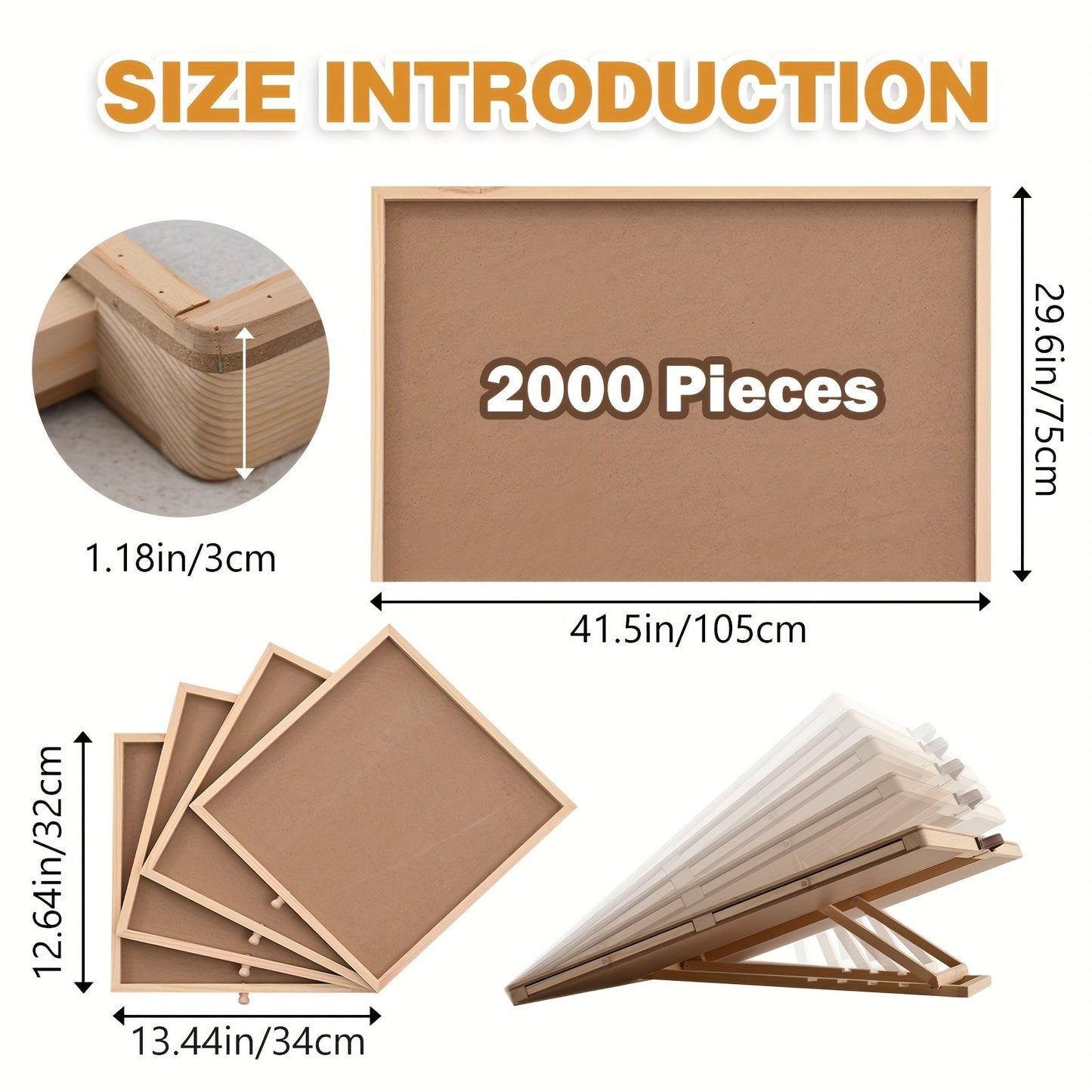 Puzzle Board Table 2000 Pieces Tilting Surface 41.5"x29.6" – Large Wooden Jigsaw Puzzle Plateau with 4 Magnetic Drawers & Cover