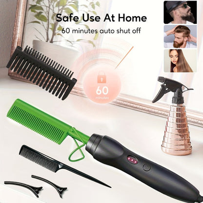 Electric Press-Comb Hair Straightener in Pink, Gold, Black, Gradient or Avocado Green with Corded Handle