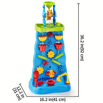 Water Play Table for Kids Double-Sided Waterfall & Beach Sand Zone, Outdoor Sensory Activity Toy for Toddlers Ages 3+