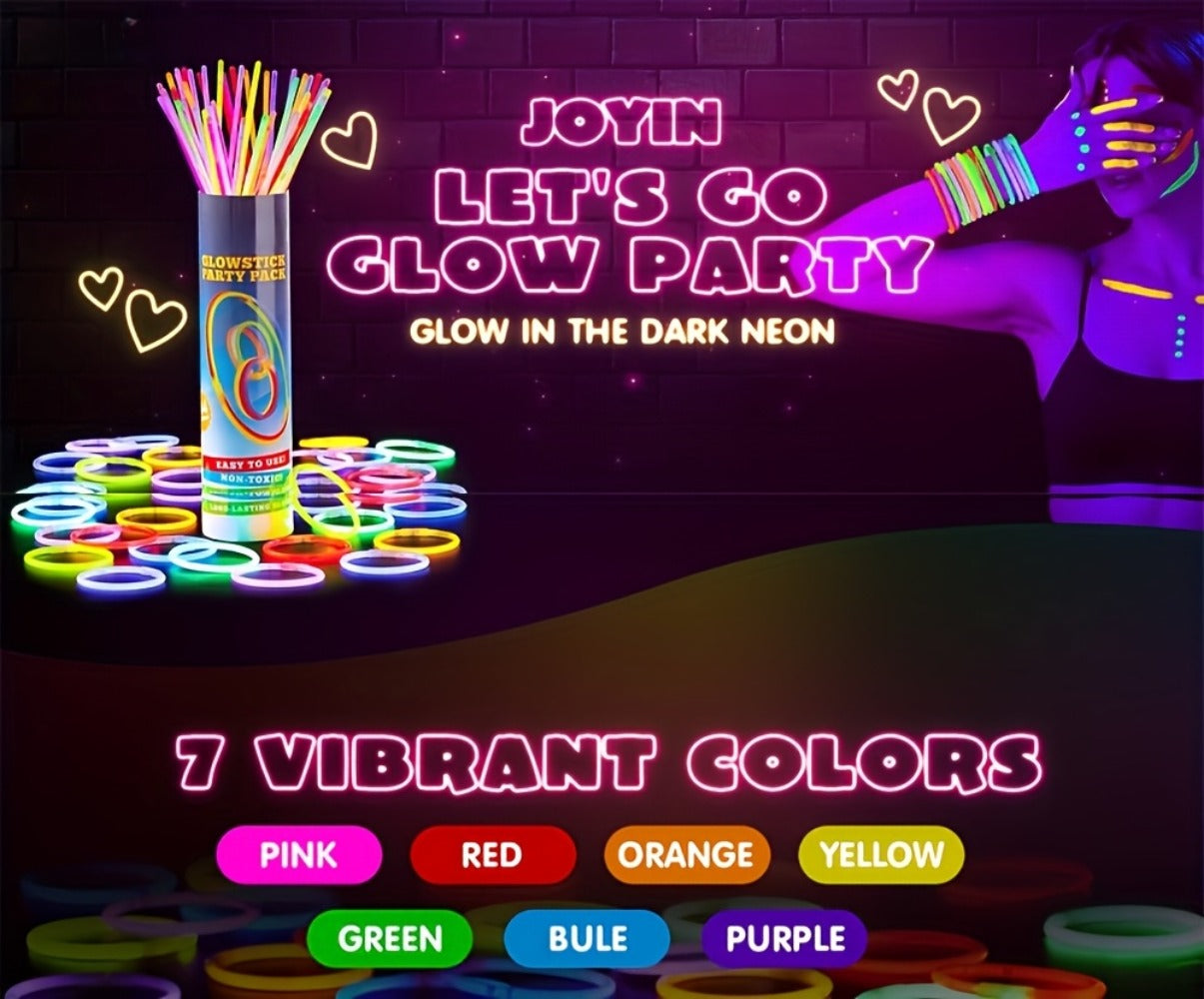 Glow Sticks Bulk 300 Pack 8 Inch Glow in the Dark Party Favors with Bracelet Connectors for Parties, Celebrations and Guest Favors