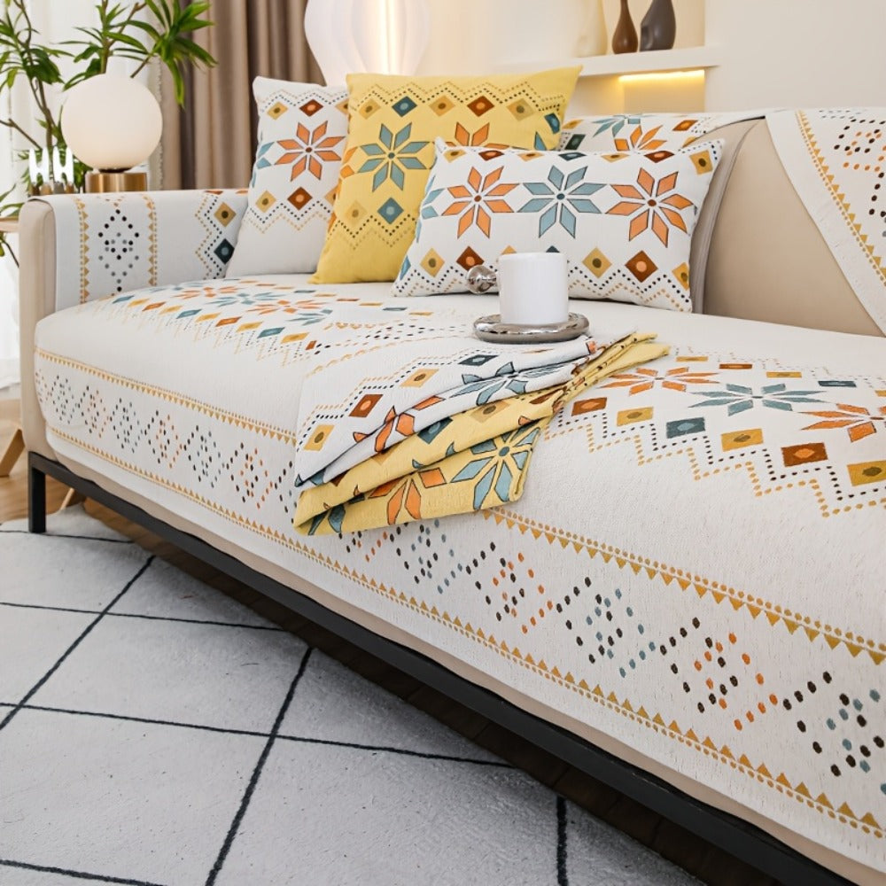 Sofa Cover Bohemian Chenille Jacquard Knit Sections for Seat, Armrest or Backrest with Model-Specific Size and Color Options
