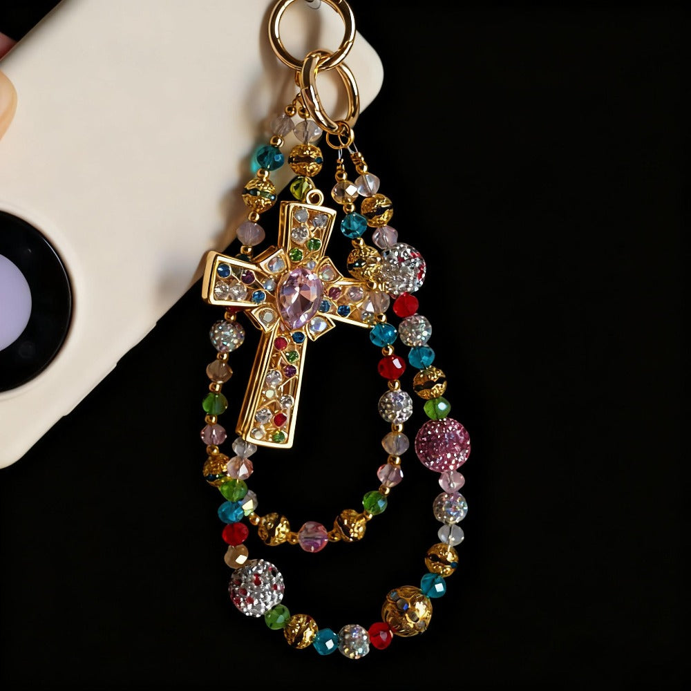 Crystal Cross Phone Chain Keychain Luxury Rhinestone Bling Bag Charm Pendant – Shining Mini Bag Chain Fashion Accessory for Women Colorful