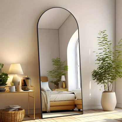 Full Length Mirror Floor Standing with LED Light – Arched & Rect Aluminum Frame Dressing Mirror for Bedroom Living Room, Black/Golden/White