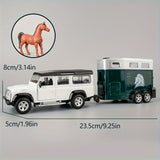 White SUV towing horse carriage