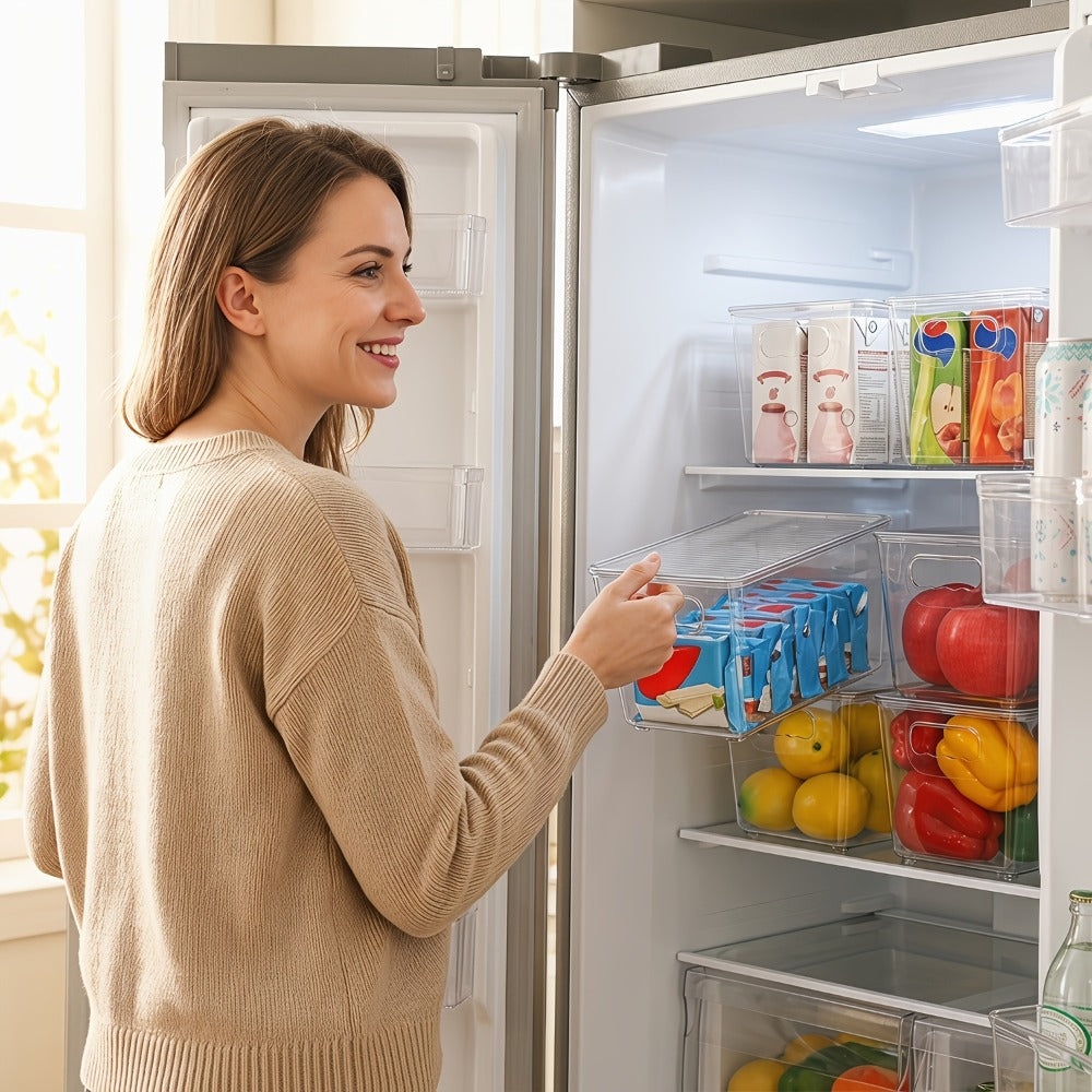 Clear Stackable Storage Bin Set with Six 10 x 6 x 5-Inch Containers, Matching Lids and Side Handles