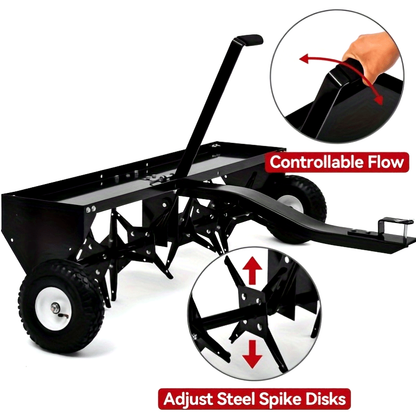 Tow-Behind Plug Aerator 48 Inch - Steel Lawn Aerator with 32 Hollow Tines, Weight Tray & 10-Inch Pneumatic Tires