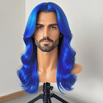 Synthetic Wig 26-Inch Men's Loose Curls with Middle Part in Seven Colors and Cap with Item-Specific Color, Length, Texture and Cap Choices
