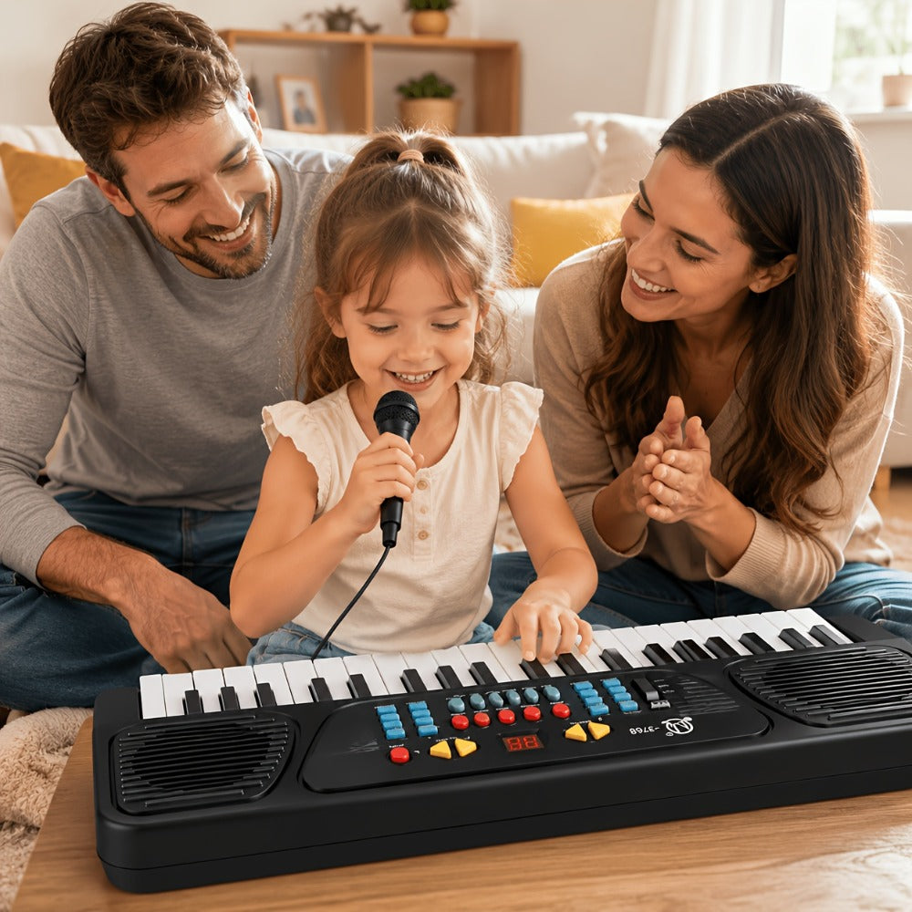 Kids Electronic Keyboard with Microphone, Black, Music Learning Toy for Boys & Girls, Sing-Along Piano Instrument