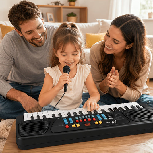Kids Electronic Keyboard with Microphone, Black, Music Learning Toy for Boys & Girls, Sing-Along Piano Instrument
