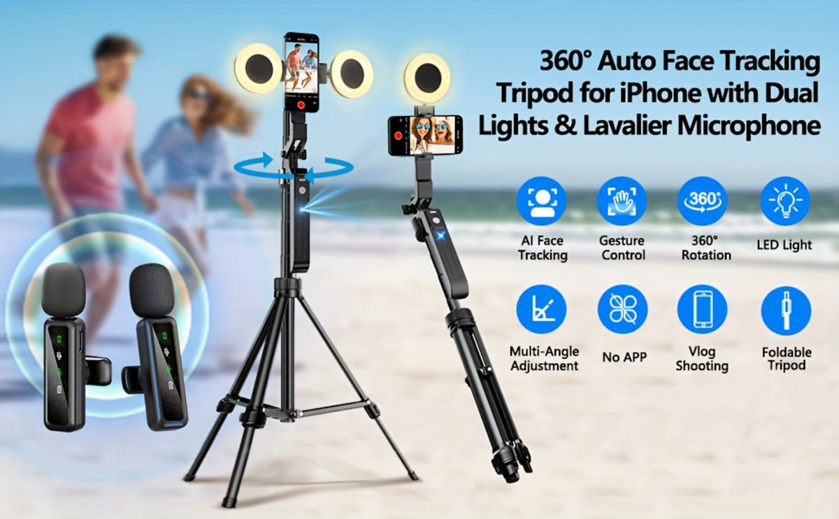 AI Face Tracking Vlogging Kit All-in-One with 70.9 Inch Tripod, LED Fill Light & Microphone