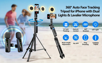 AI Face Tracking Vlogging Kit All-in-One with 70.9 Inch Tripod, LED Fill Light & Microphone