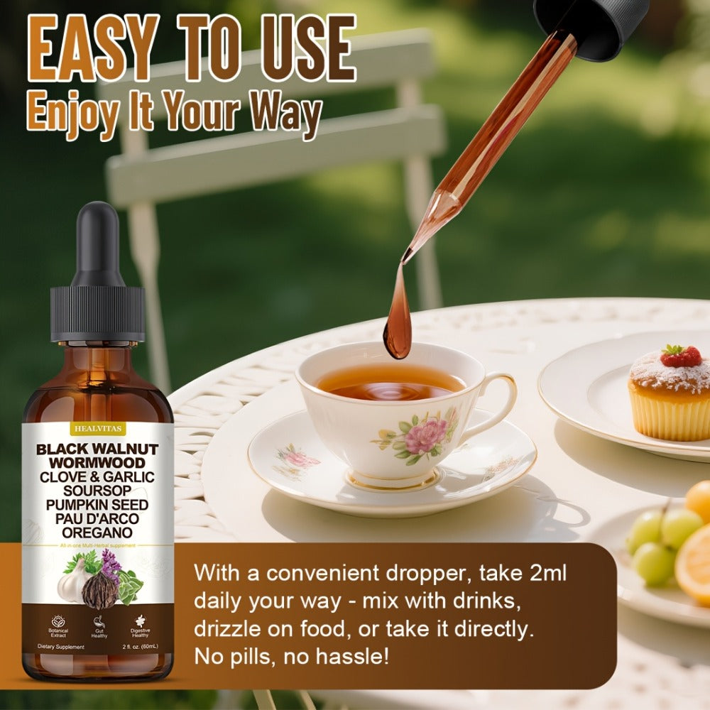 Black Walnut Wormwood Tincture 2 fl oz, Gut Health & Colon Cleanse Herbal Drops with Soursop, Oregano
