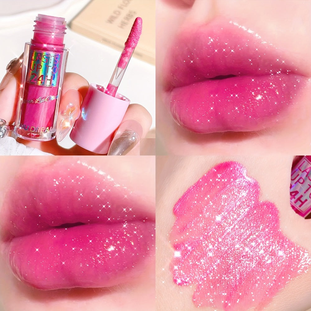 24H Waterproof Glitter Lip Gloss & Lip Stain Set 3PCS, Lip Oil Formula, for Makeup, Travel and Everyday Vanity Use