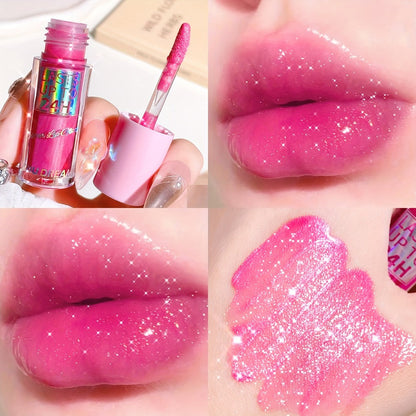 24H Waterproof Glitter Lip Gloss & Lip Stain Set 3PCS, Lip Oil Formula, for Makeup, Travel and Everyday Vanity Use