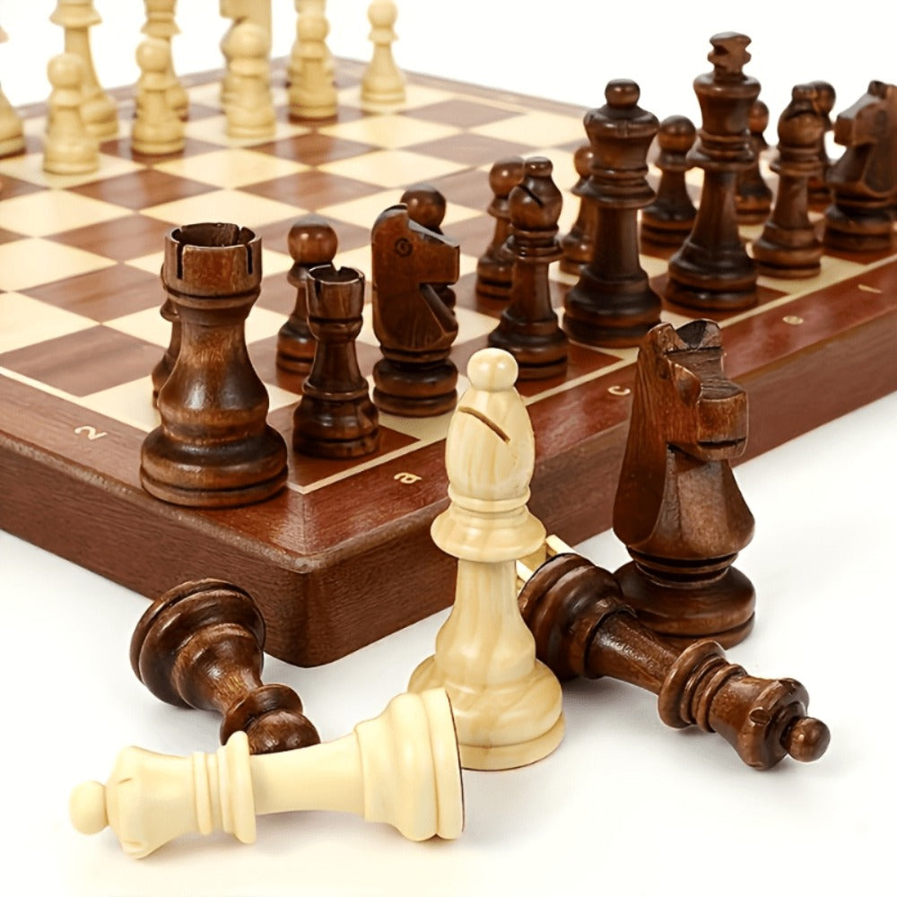 Folding Chess Set 33 Pieces with Board & Gift Box – Travel Portable Strategy Game for Kids Adults Beginners