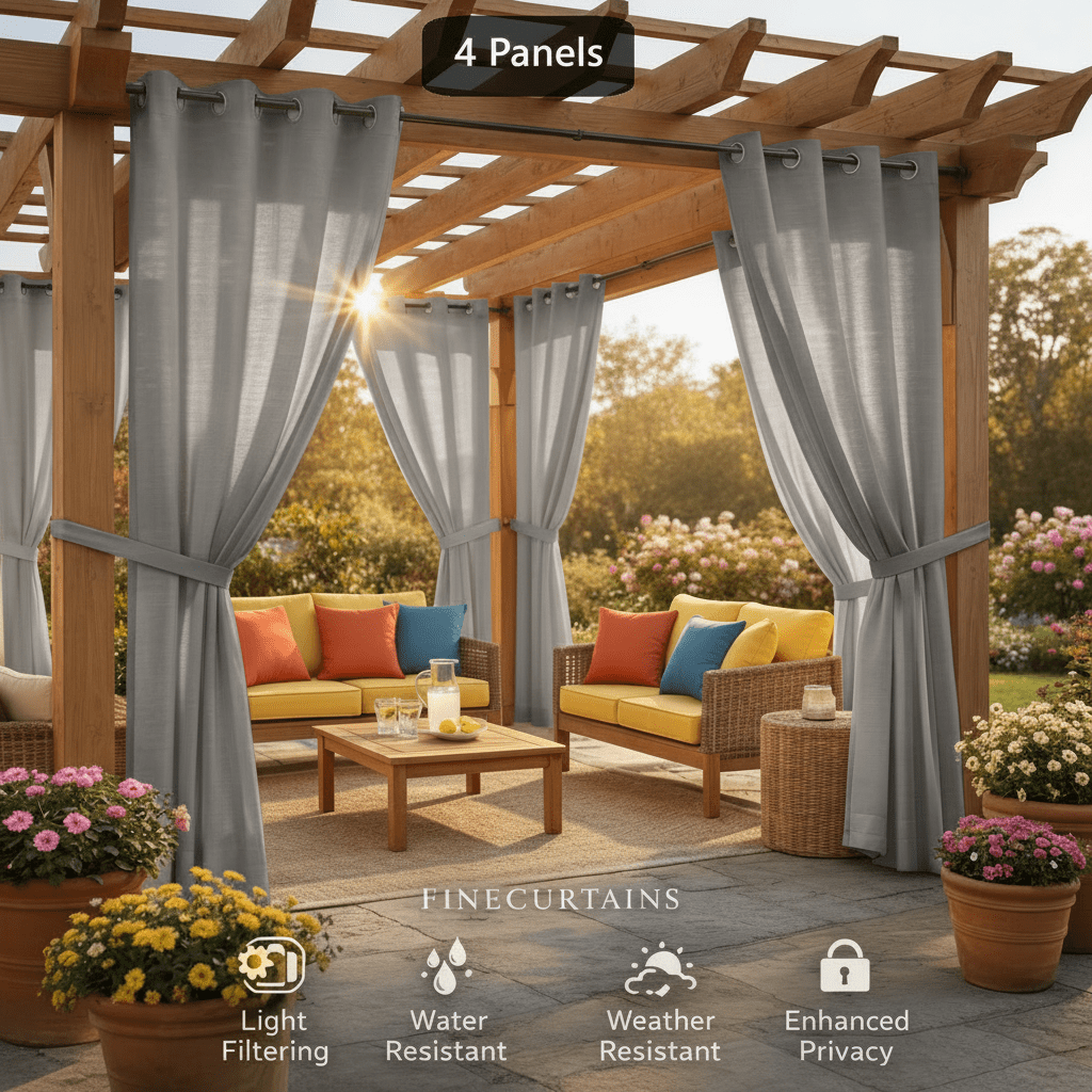 Sheer Curtains for Patio Outdoor, Grommet Top, 4 Panels, UV &, Drapes for Pergola, Gazebo, Porch