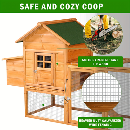 Chicken Coop with Run Large Outdoor Wooden Hen House 82 Inch Walk-in Poultry Cage for 2-4 Chickens Ducks for Garden, Patio and Yard Use