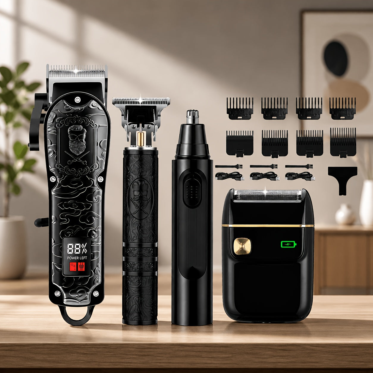 Men's Grooming Kit Hair Clipper & Electric Shaver USB Rechargeable Cordless LED Display – Precision Beard Trimmer Face Shaver Set for Hair