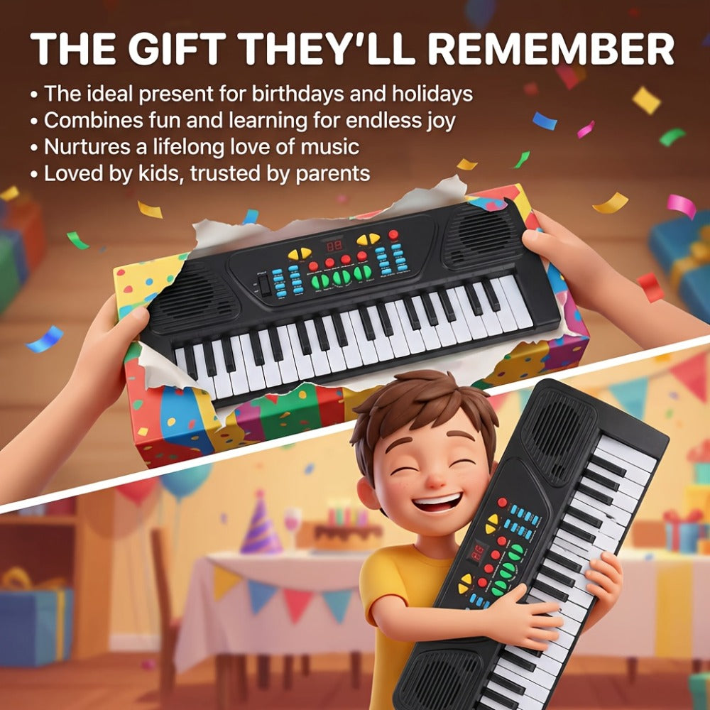 Kids Electronic Piano 37 Keys with Microphone, USB Powered Keyboard for Young Learners, Sing-Along Music Education Toy