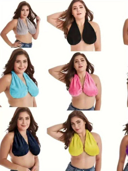 Towel Bra Wrap Double-Sided Coral Fleece 450GSM Strapless Hanging Neck Chest Wrap for Beach for Entryways, Bedrooms and Living Spaces