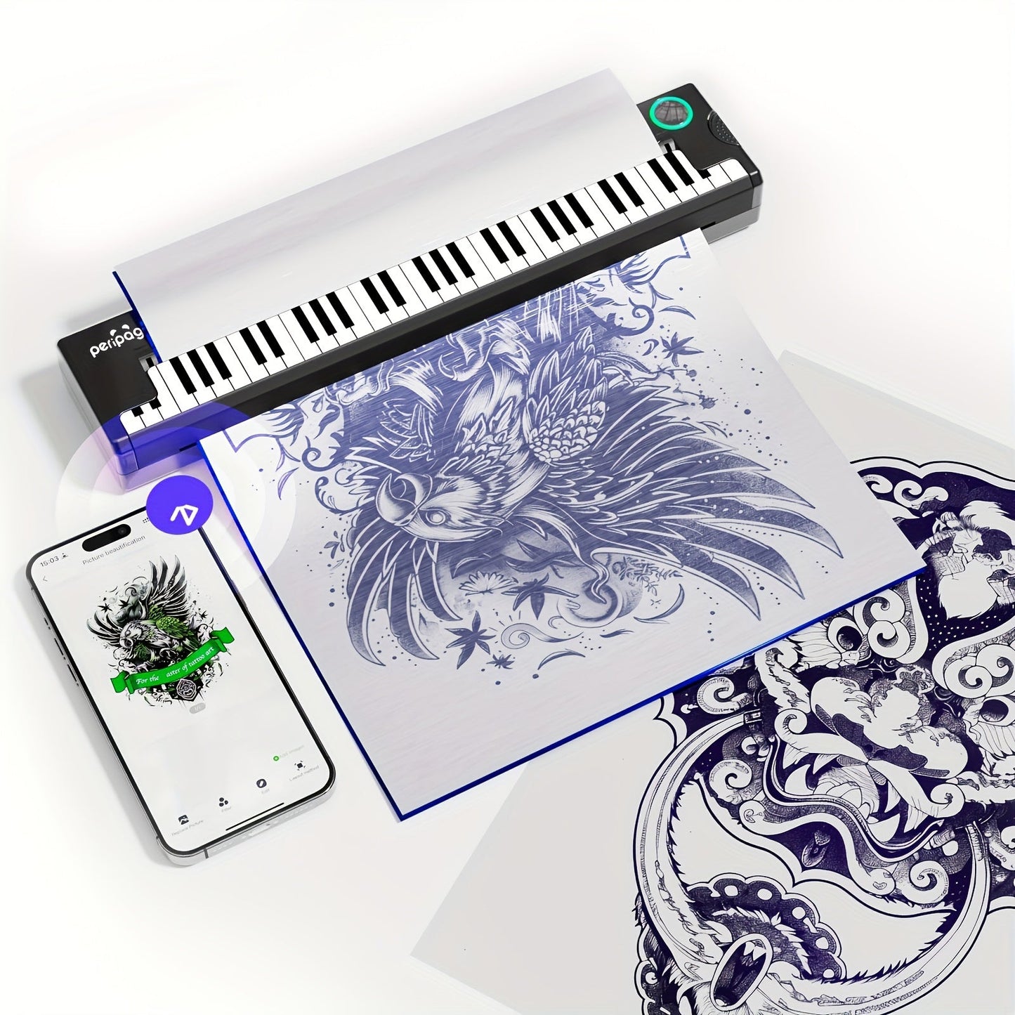 Thermal Tattoo Transfer Paper 40 Sheets Peripage Ink-Free A4 Stencil Paper High Definition Fast Imaging for Tattoo Stencil Printer