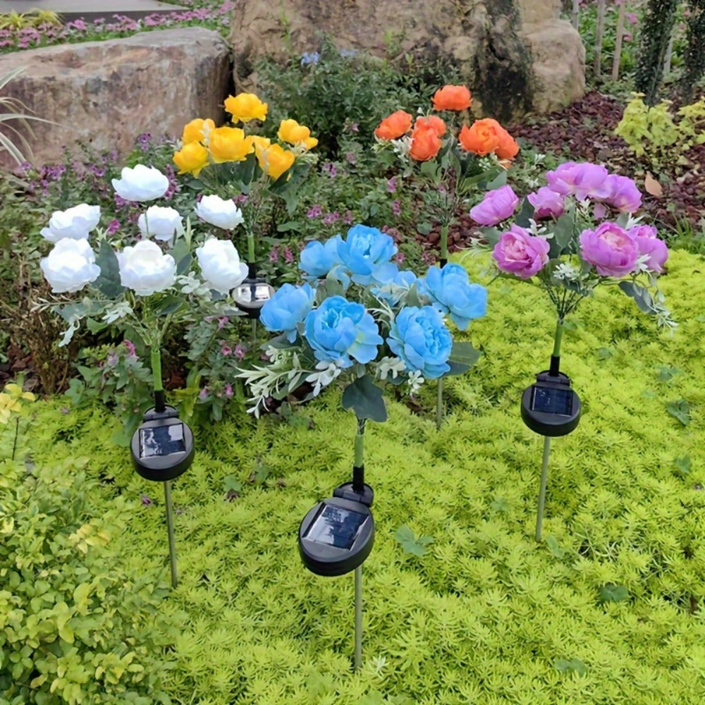 Solar Garden Lights 2-Pack Peony Flower Stakes, 84 LEDs, IP65 and Four Bloom Colors for Yard Decor