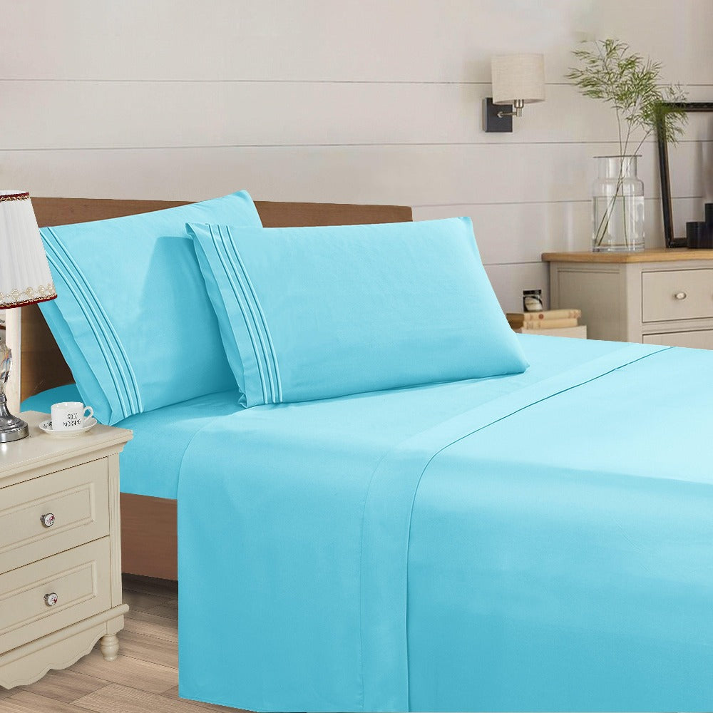 Microfiber Bed Sheet Set 4-Piece Deep Pocket Cooling Sheets Twin Full Queen King Cal King Split King