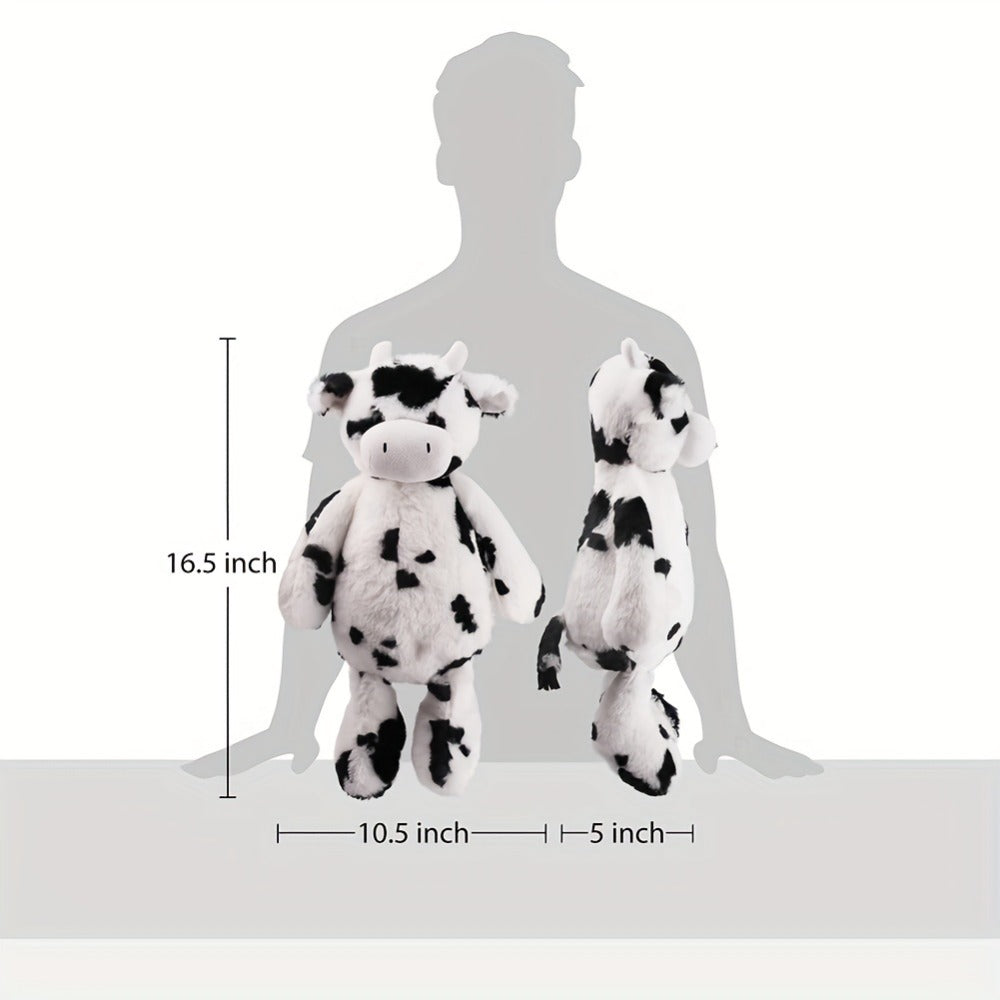 Stuffed Animal Black-and-White Cow in 16-Inch Size with Plush Fur and Care for Character Display, Room Decor and Gift Presentation