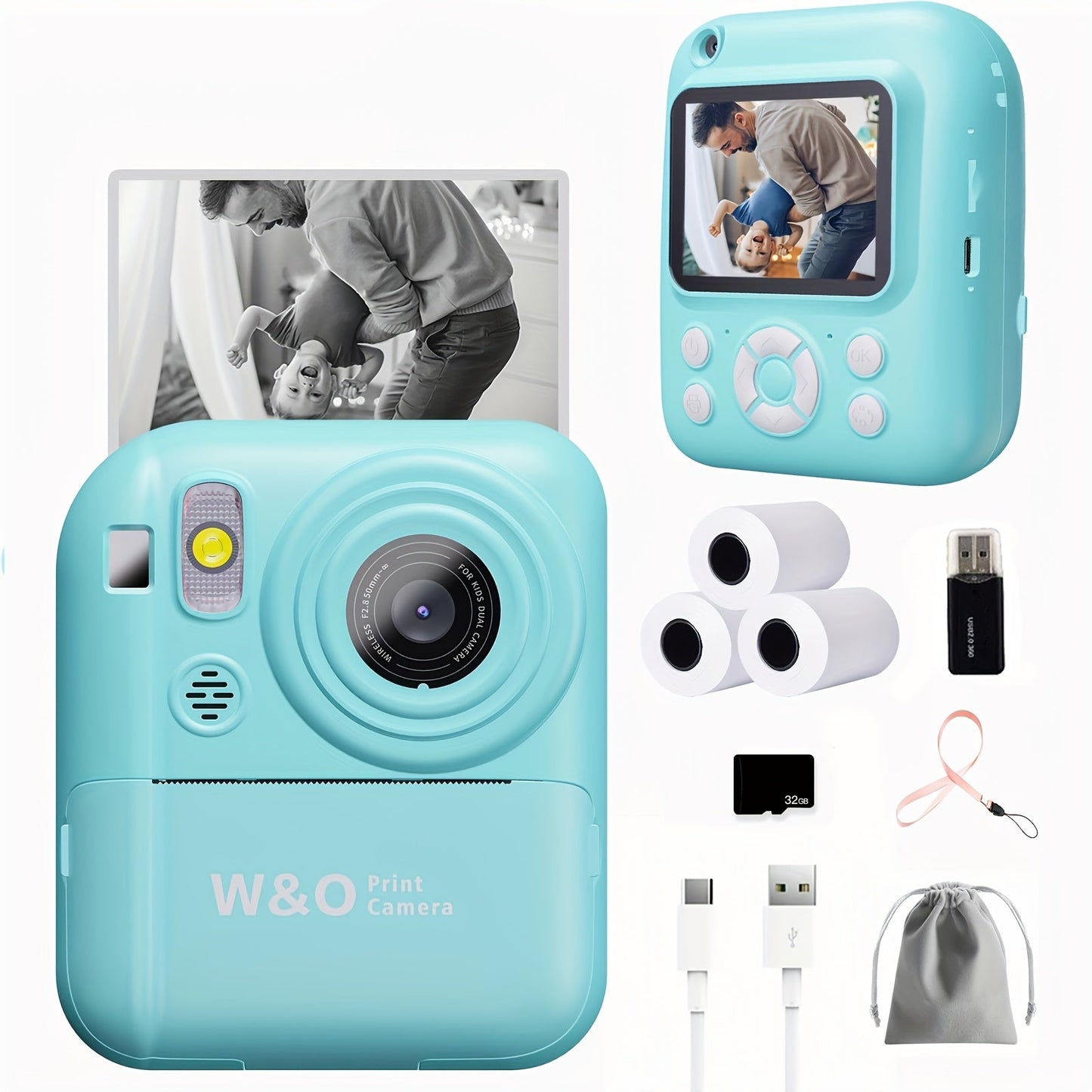 Instant Print Camera for Kids 48MP with Print Paper 32G TF Card 1080P FHD Video Flash MP4 Puzzle Game for a Home Lash Beauty Routine