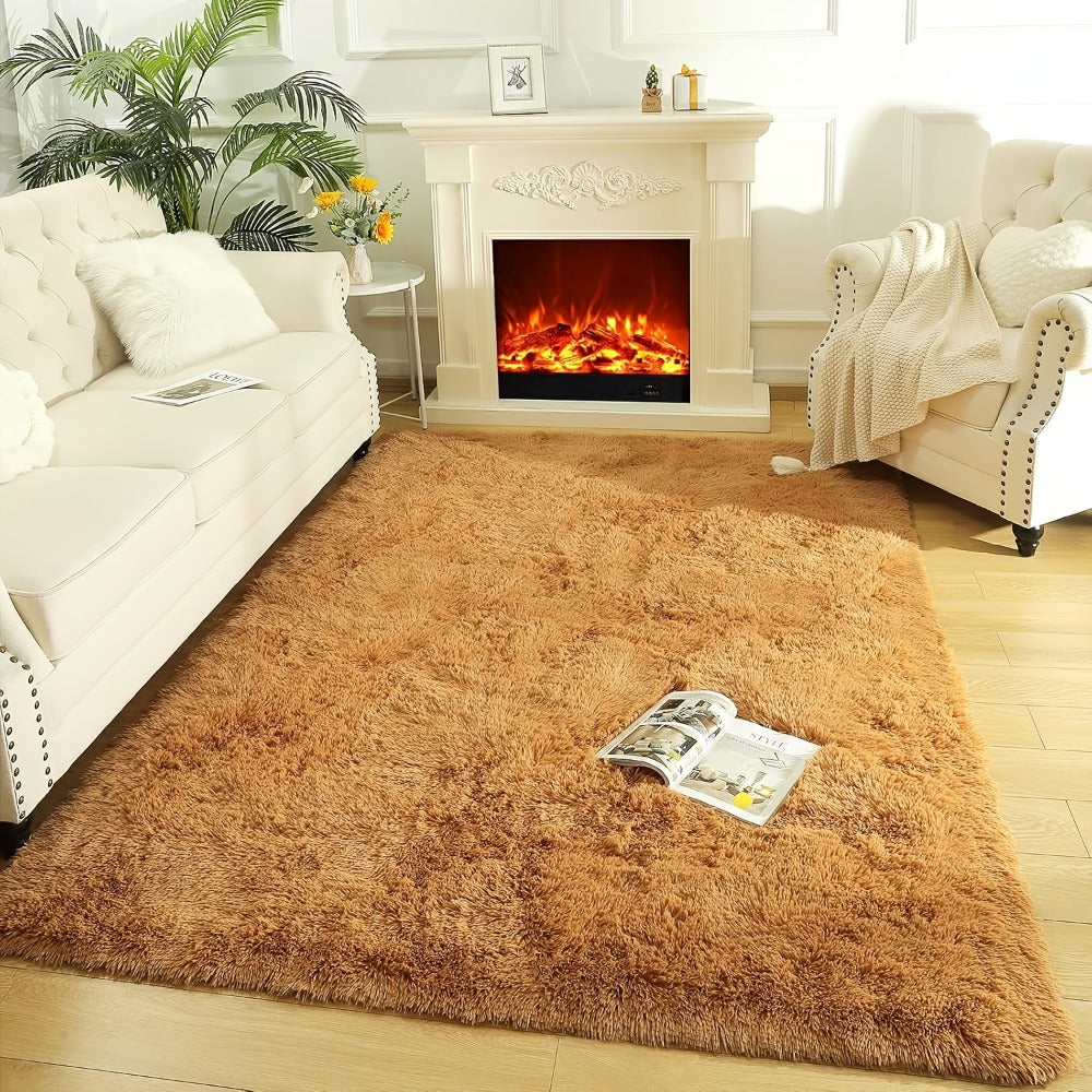 Area Rug Fluffy Faux-Fur Shag in Solid, Tie-Dye and Ombre Colors with Six available Room Sizes