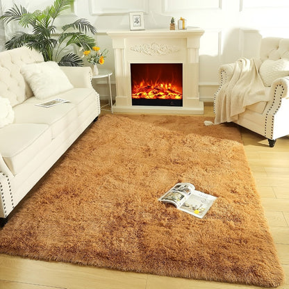 Area Rug Fluffy Faux-Fur Shag in Solid, Tie-Dye and Ombre Colors with Six available Room Sizes