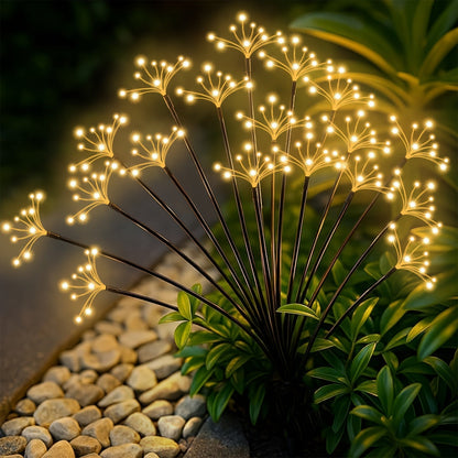 Solar Garden Lights 4-Pack Swaying Firework Stakes with Two Modes and Six Colors for Flowerbed Decor