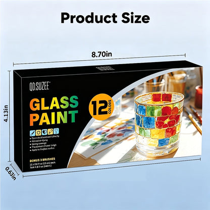 Stained Glass Painting Kit 12 Colors Acrylic Paint Set with 3 Brushes, Window Glass Paint for Wine Glasses Ceramic Mugs