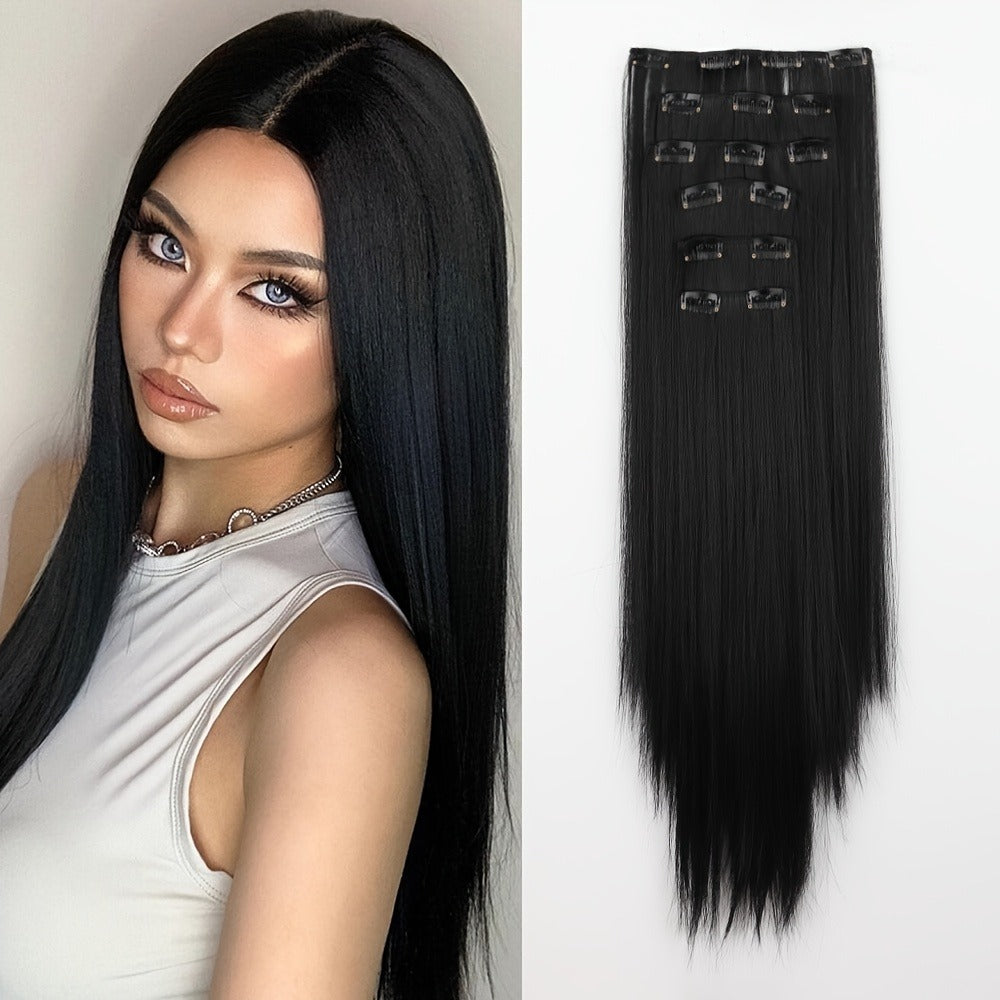 Clip In Hair Extensions 24 Inch for Women 6 Pieces 16 Clips – Heat Resistant Synthetic Hairpiece for Volume & Length