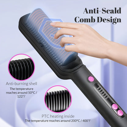 6-Setting Ionic Hair Straightener Brush with Fast Heat-Up & Anti-Scald Protection, for Home, Travel and Salon Hair Styling
