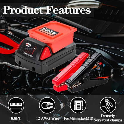 Jump Starter Cable Clip for 20V Tool Battery – 8AWG 5.9FT Portable Car Boost Cable 12V-24V, No Internal Battery Needed