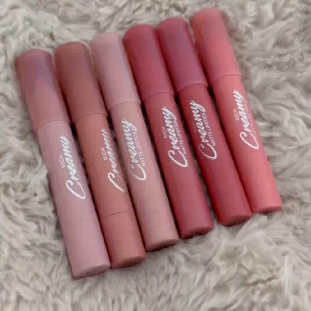 Lipstick Set, PECOLORS 6-Piece Matte Crayon Pen Collection with Nude, Rose and Red Shade Presentation